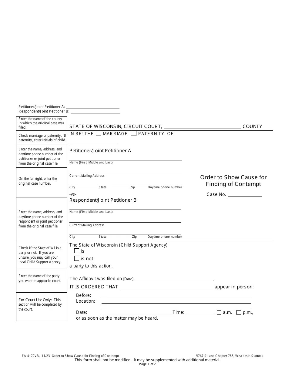 Form FA4172VB Download Printable PDF or Fill Online Order to Show