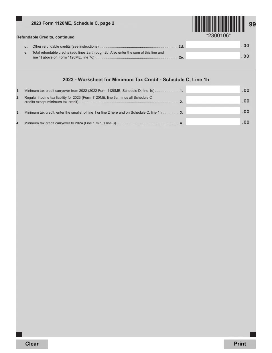 Form 1120ME Schedule C Download Fillable PDF or Fill Online Tax Credits