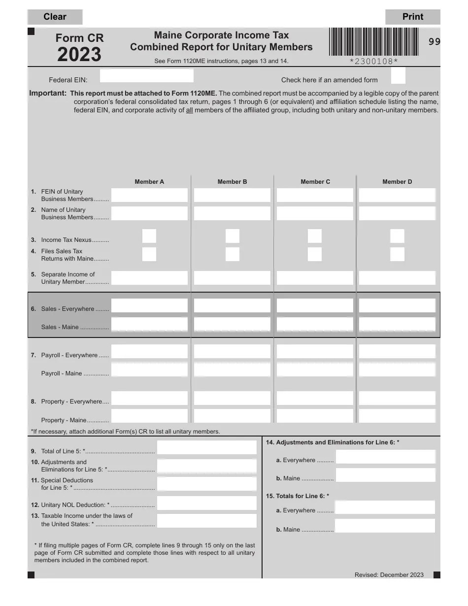 Form CR Download Fillable PDF or Fill Online Maine Corporate Tax