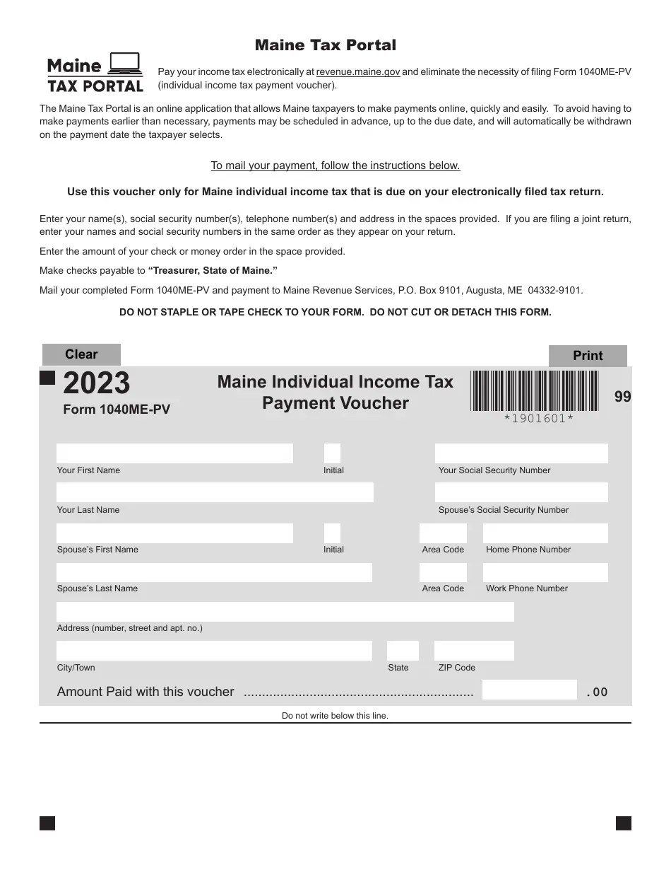 Form 1040MEPV Download Fillable PDF or Fill Online Maine Individual