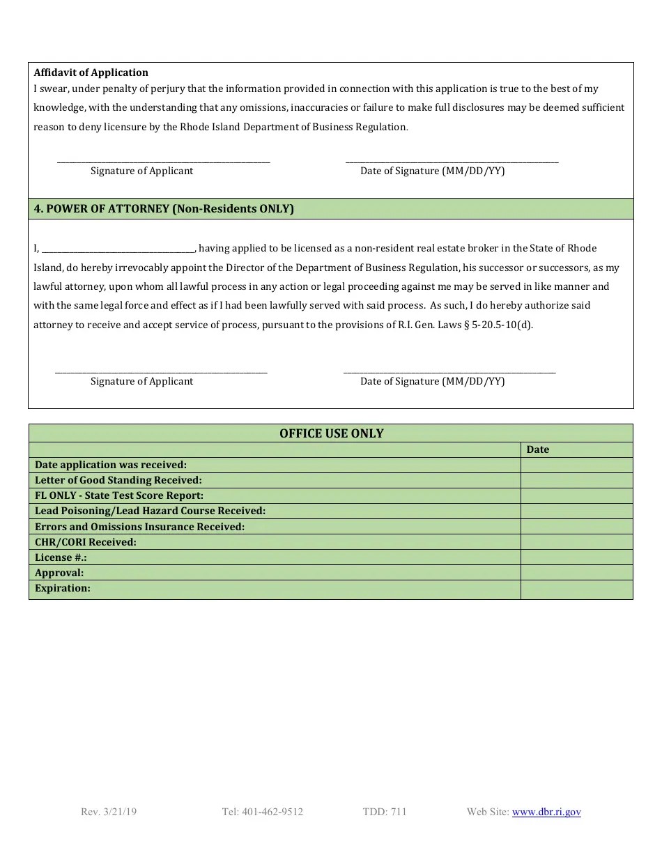 Rhode Island Reciprocal Real Estate Broker Application Fill Out, Sign