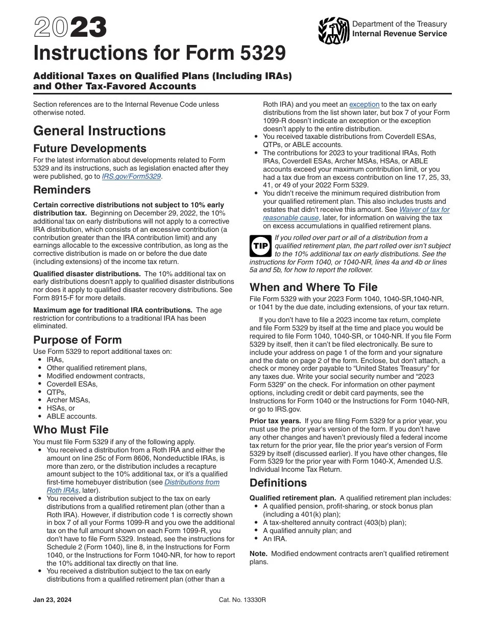 Download Instructions for IRS Form 5329 Additional Taxes on Qualified(05)