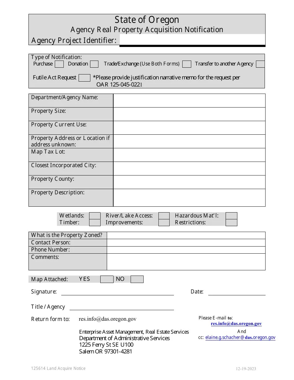 Form 125614 Download Printable PDF or Fill Online Agency Real Property