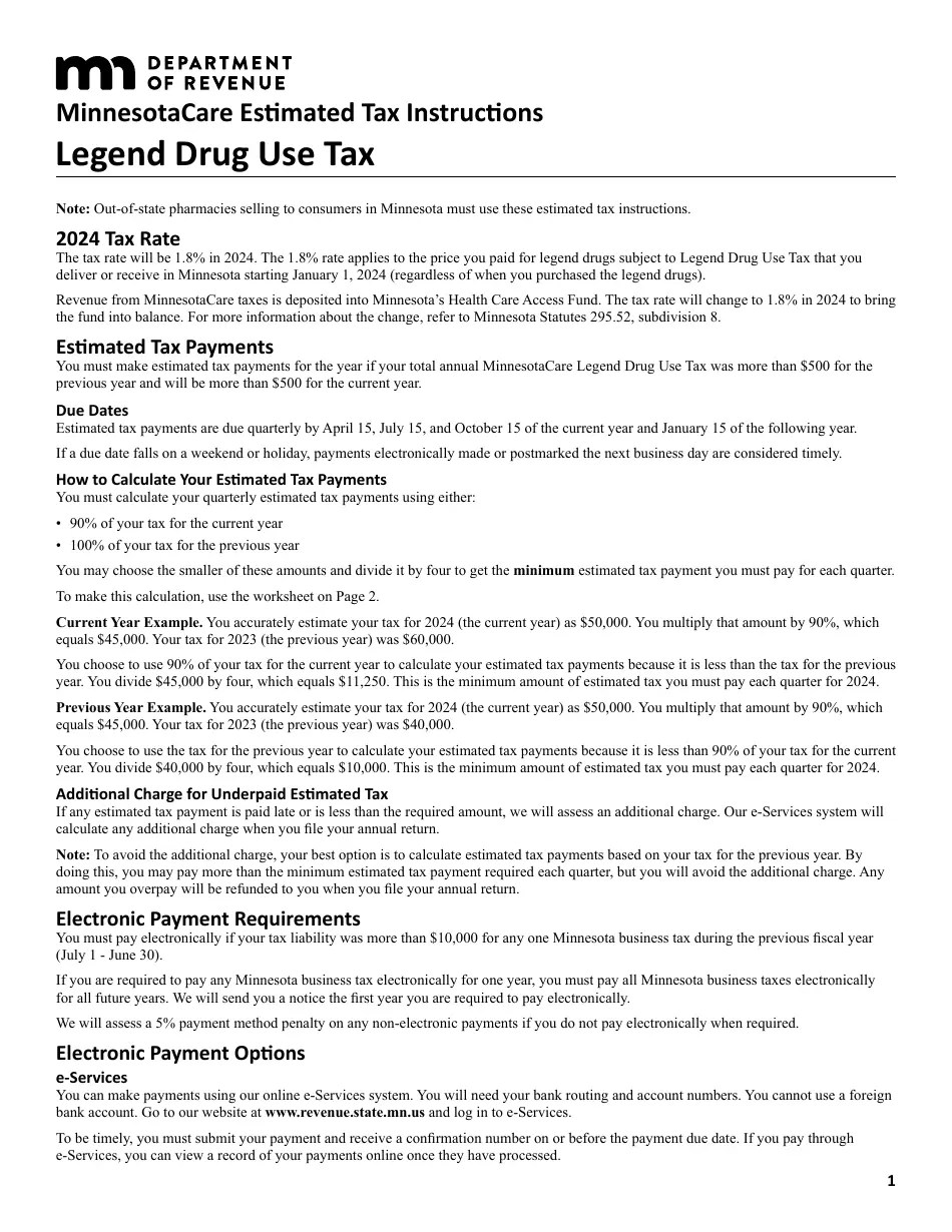 2024 Minnesota Minnesotacare Estimated Tax Instructions Legend Drug