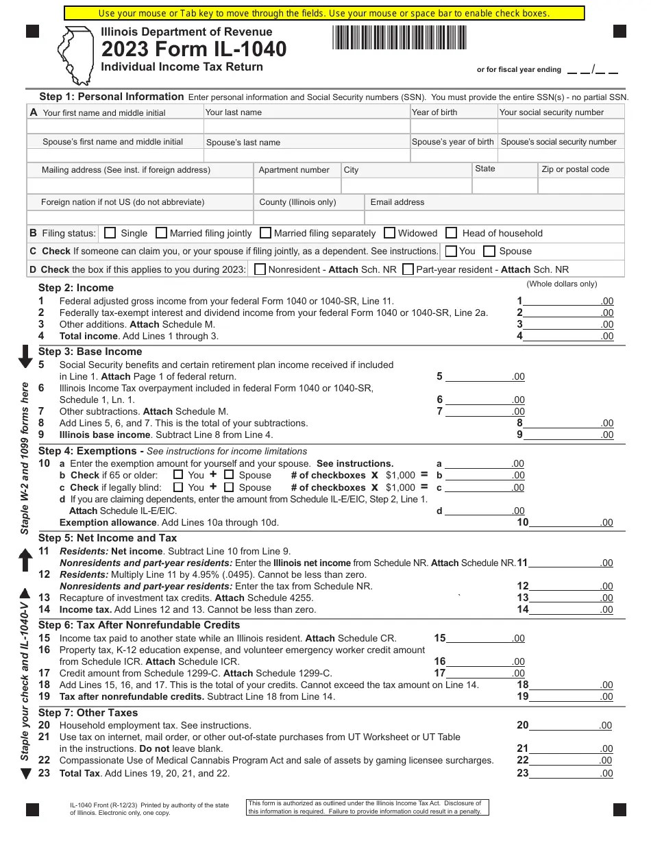 Form IL1040 Download Fillable PDF or Fill Online Individual Tax