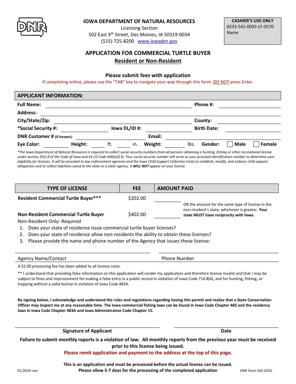 DNR Form 5420256 Download Fillable PDF or Fill Online Application for