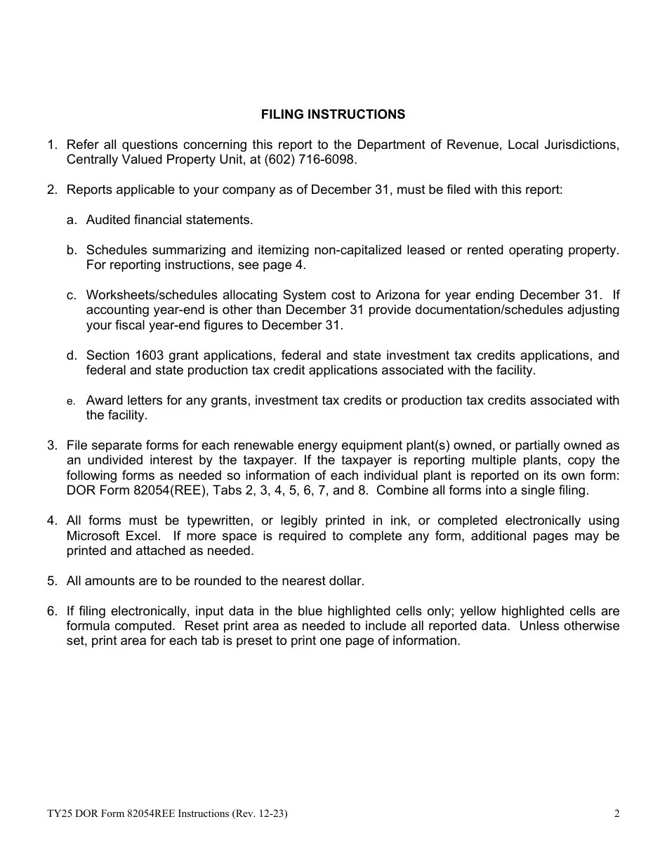 Download Instructions for DOR Form 82054REE Renewable Energy Equipment