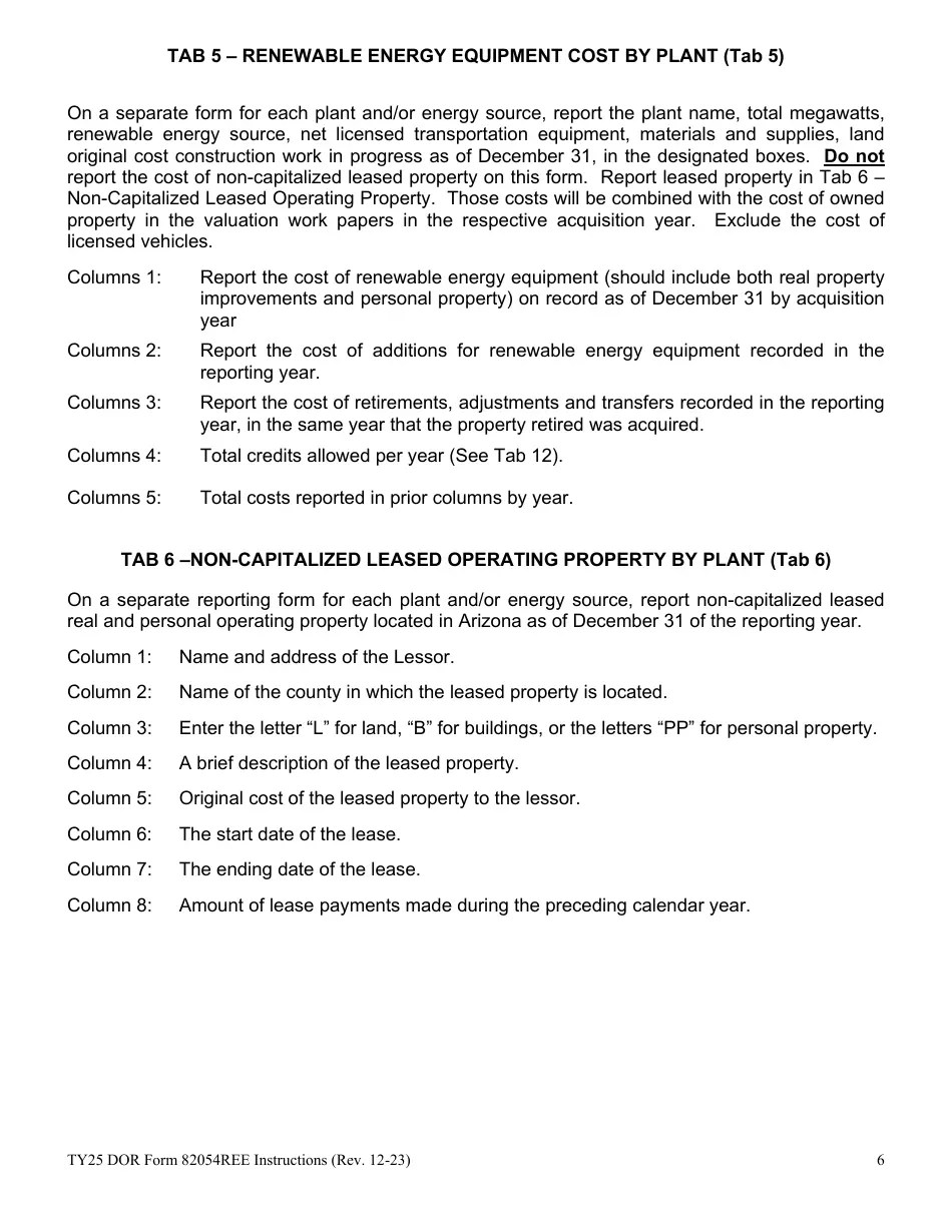 Download Instructions for DOR Form 82054REE Renewable Energy Equipment