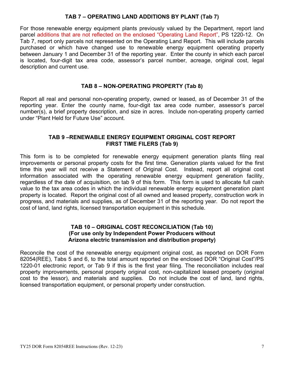 Download Instructions for DOR Form 82054REE Renewable Energy Equipment