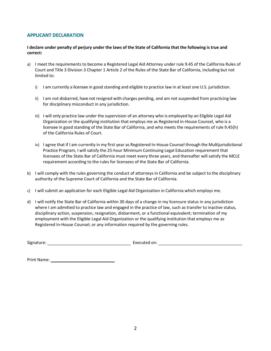 California Registered inHouse Counsel Request to Provide Pro Bono