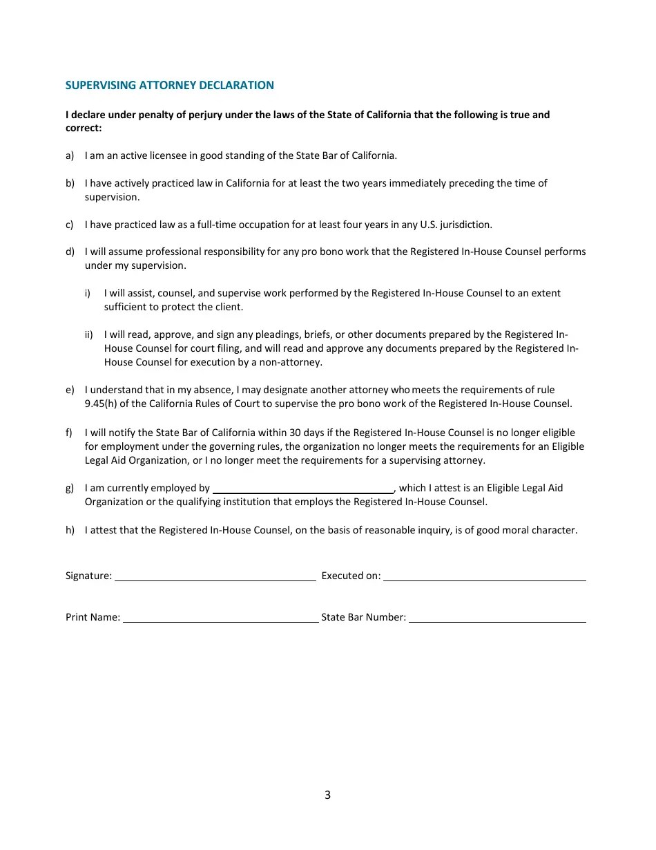 California Registered inHouse Counsel Request to Provide Pro Bono