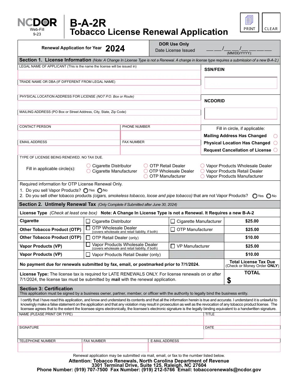 Form BA2R Download Fillable PDF or Fill Online Tobacco License