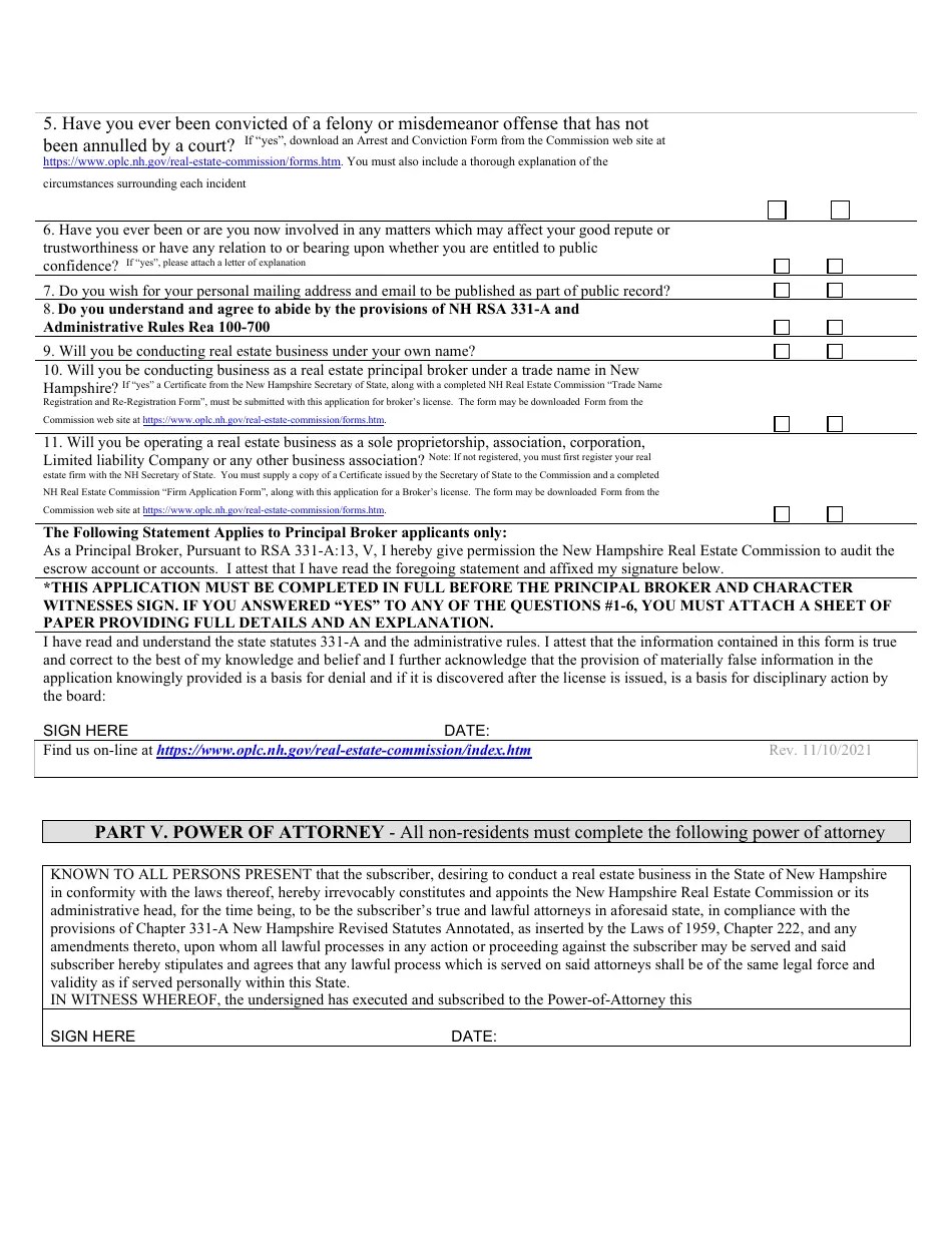 New Hampshire Real Estate Broker Application Form Fill Out, Sign