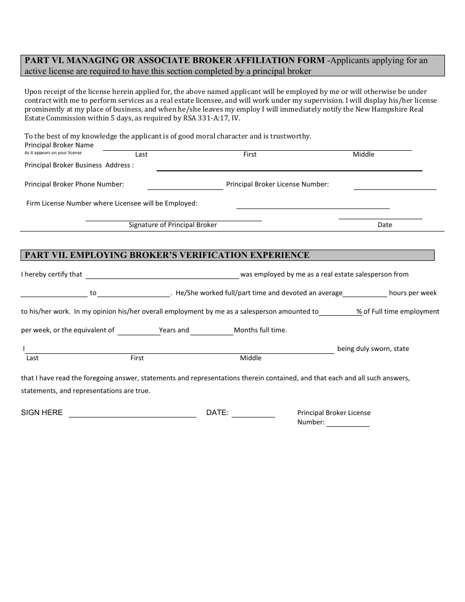 New Hampshire Real Estate Broker Application Form Fill Out, Sign