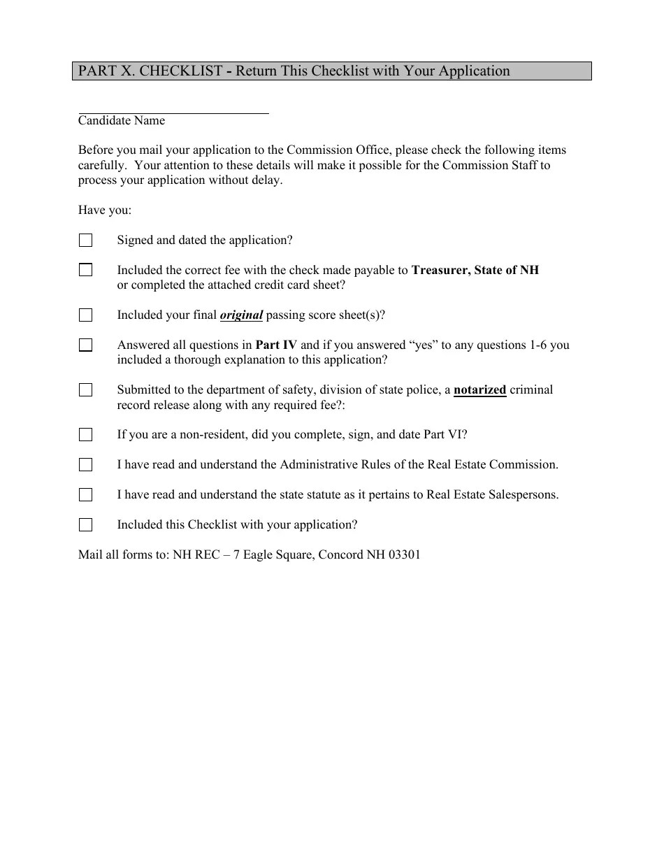 New Hampshire Real Estate Salesperson Application Form Fill Out, Sign