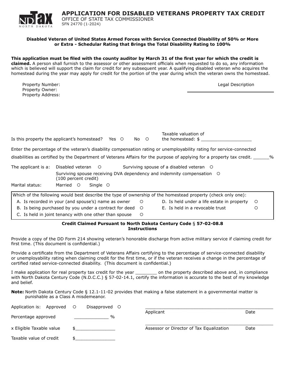 Form SFN24770 Download Fillable PDF or Fill Online Application for