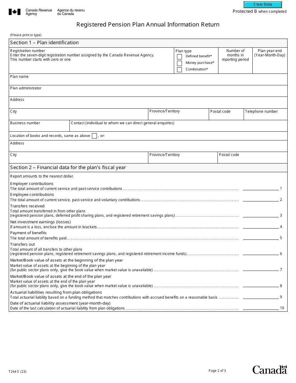 Form T244 Download Fillable PDF or Fill Online Registered Pension Plan