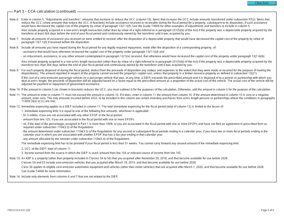 Form T5013 Schedule 8 Download Fillable PDF or Fill Online Capital Cost