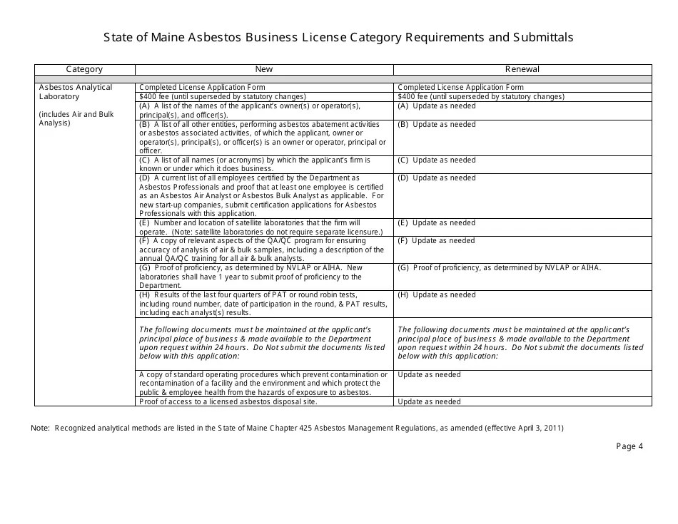 Maine License Application Form Asbestos/Lead Business & Public