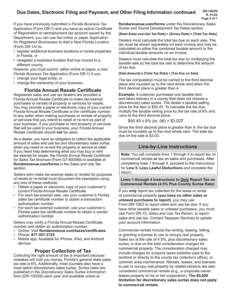 Download Instructions for Form DR15EZ Sales and Use Tax Return PDF