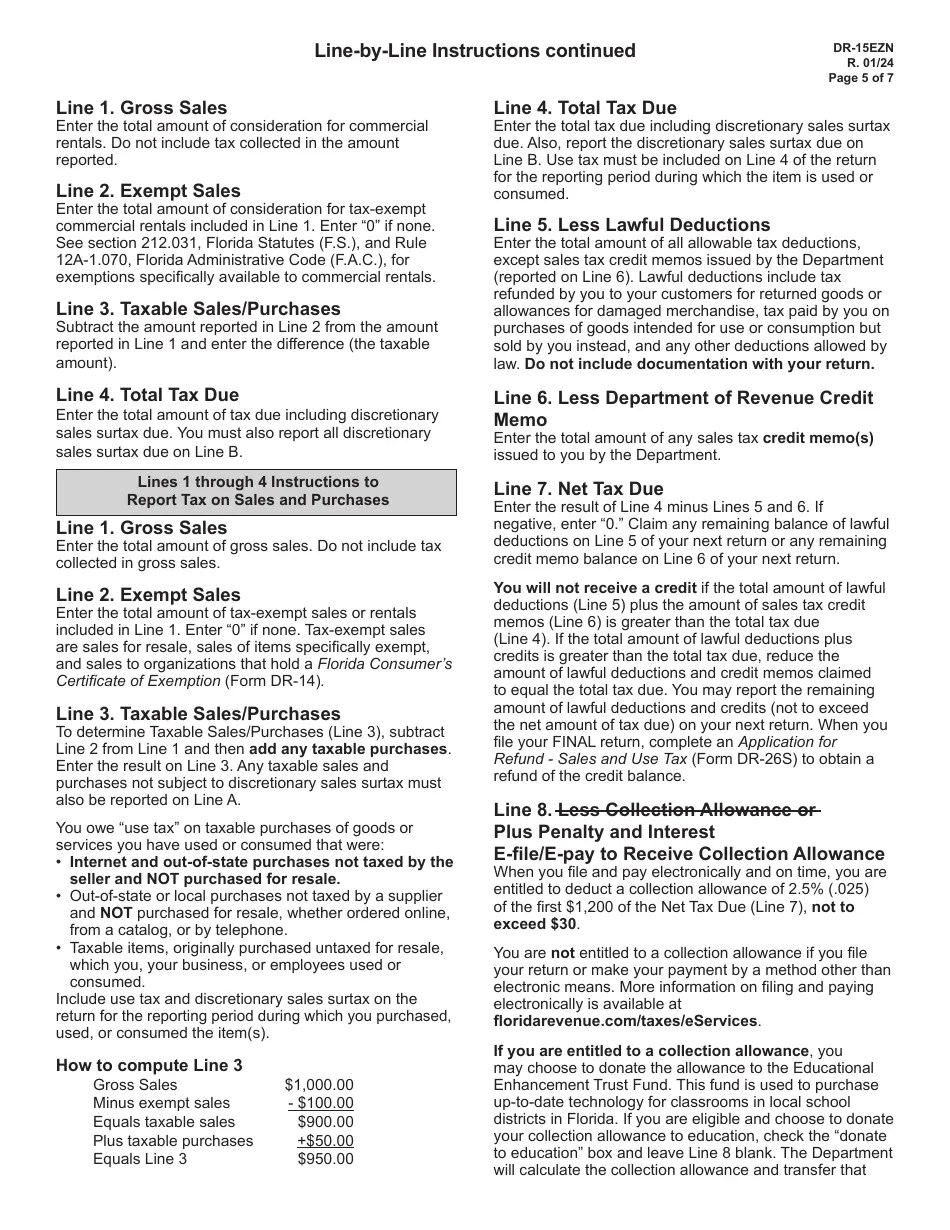 Download Instructions for Form DR15EZ Sales and Use Tax Return PDF
