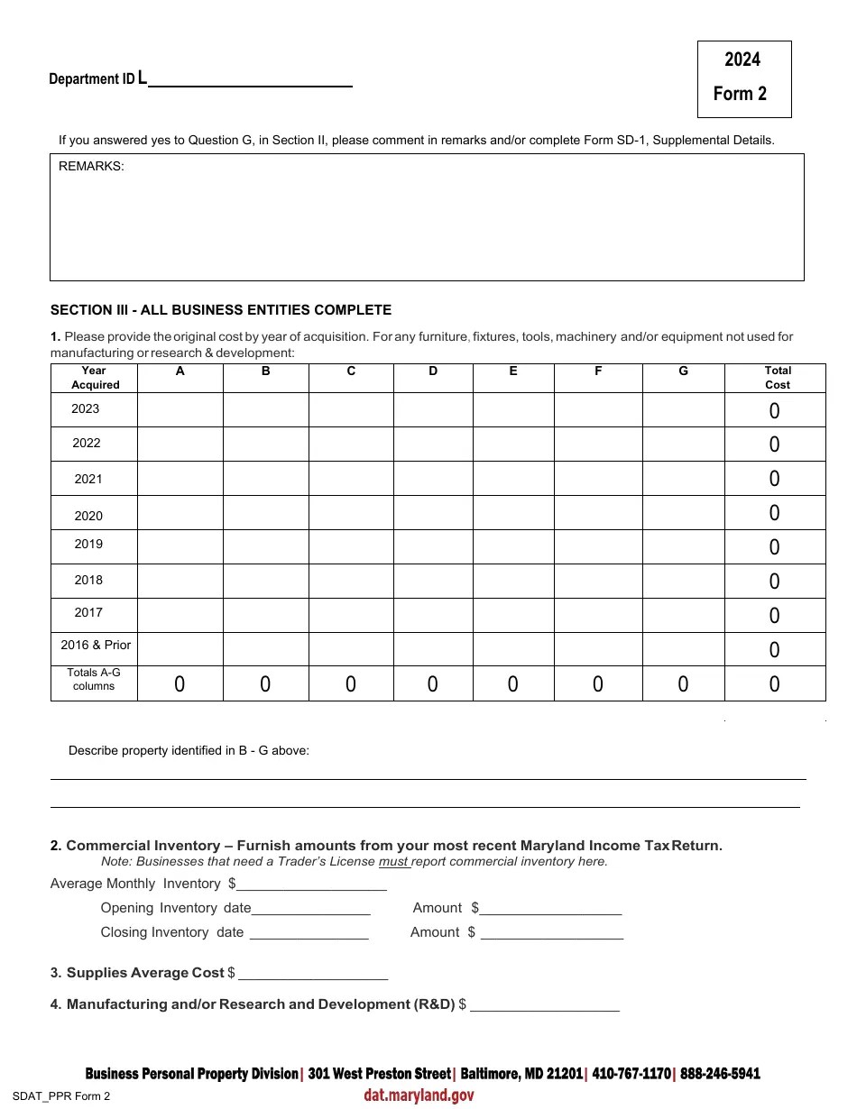 Form 2 Download Fillable PDF or Fill Online Business Personal Property