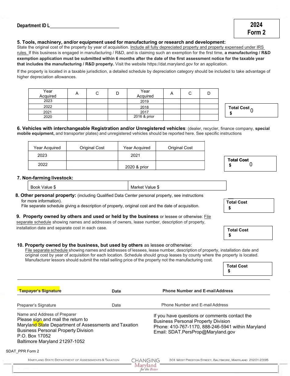 Form 2 Download Fillable PDF or Fill Online Business Personal Property