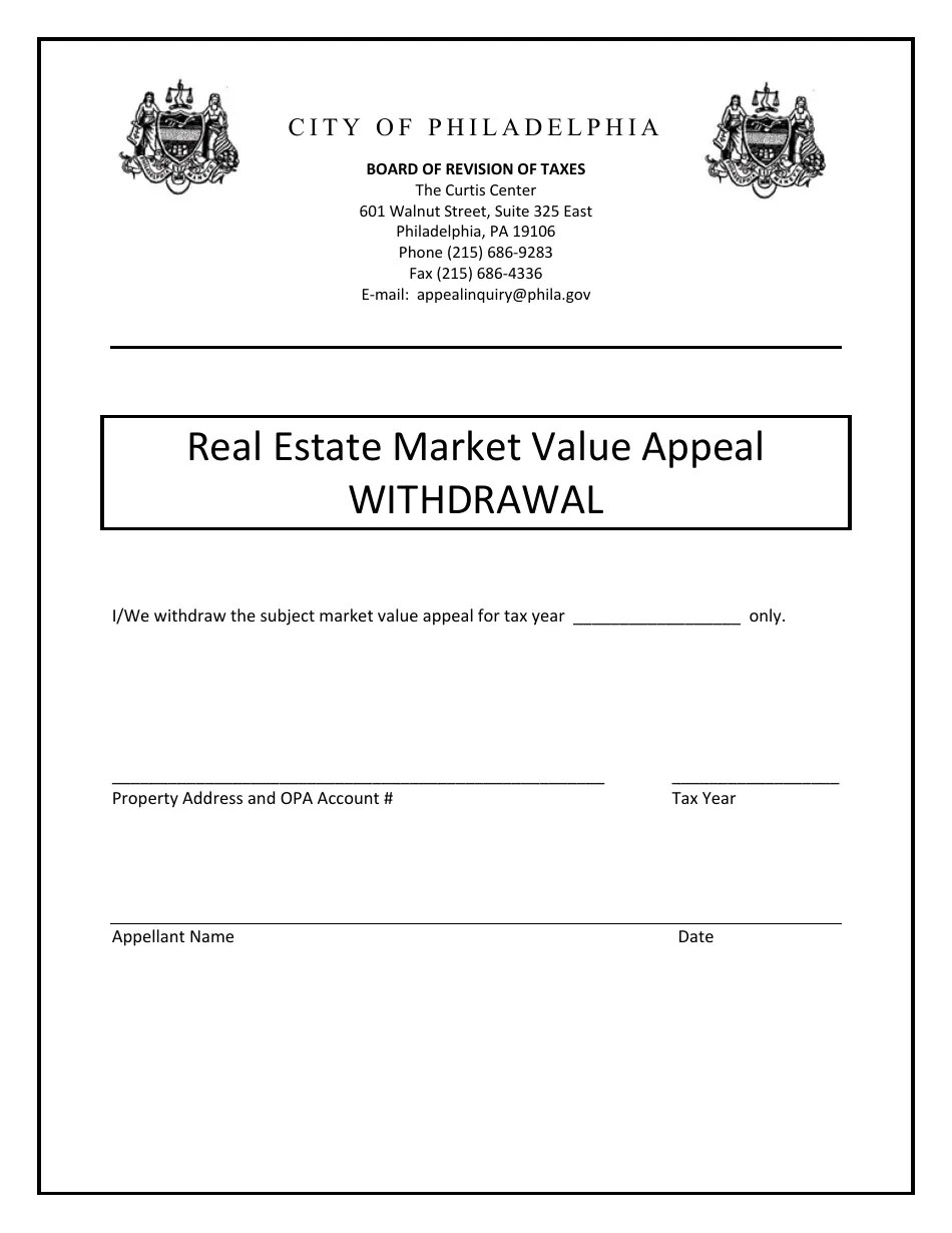 City of Philadelphia, Pennsylvania Real Estate Market Value Appeal