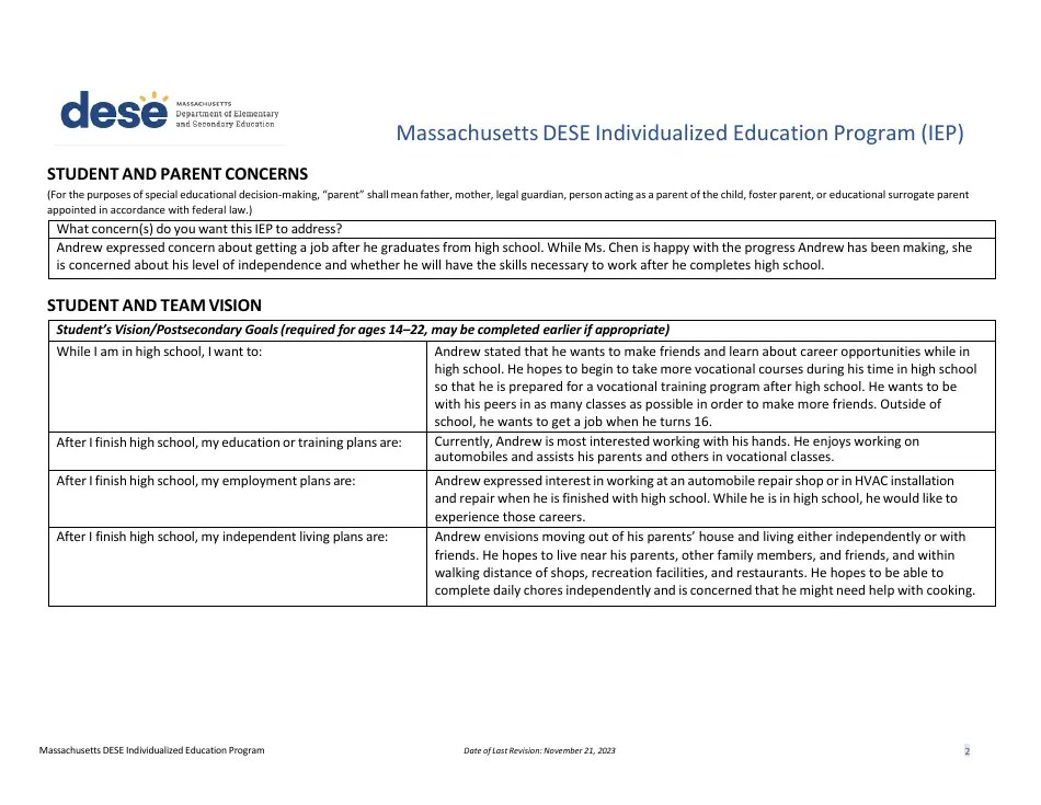 2025 Massachusetts Individualized Education Program (Iep) High School Version Fill Out, Sign