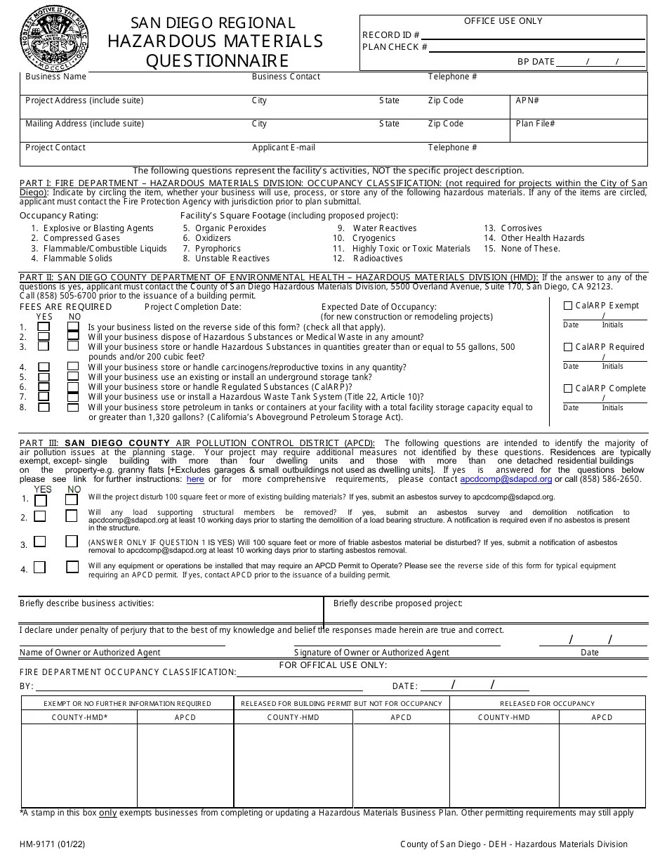 Form HM9171 Download Fillable PDF or Fill Online Hazardous Materials