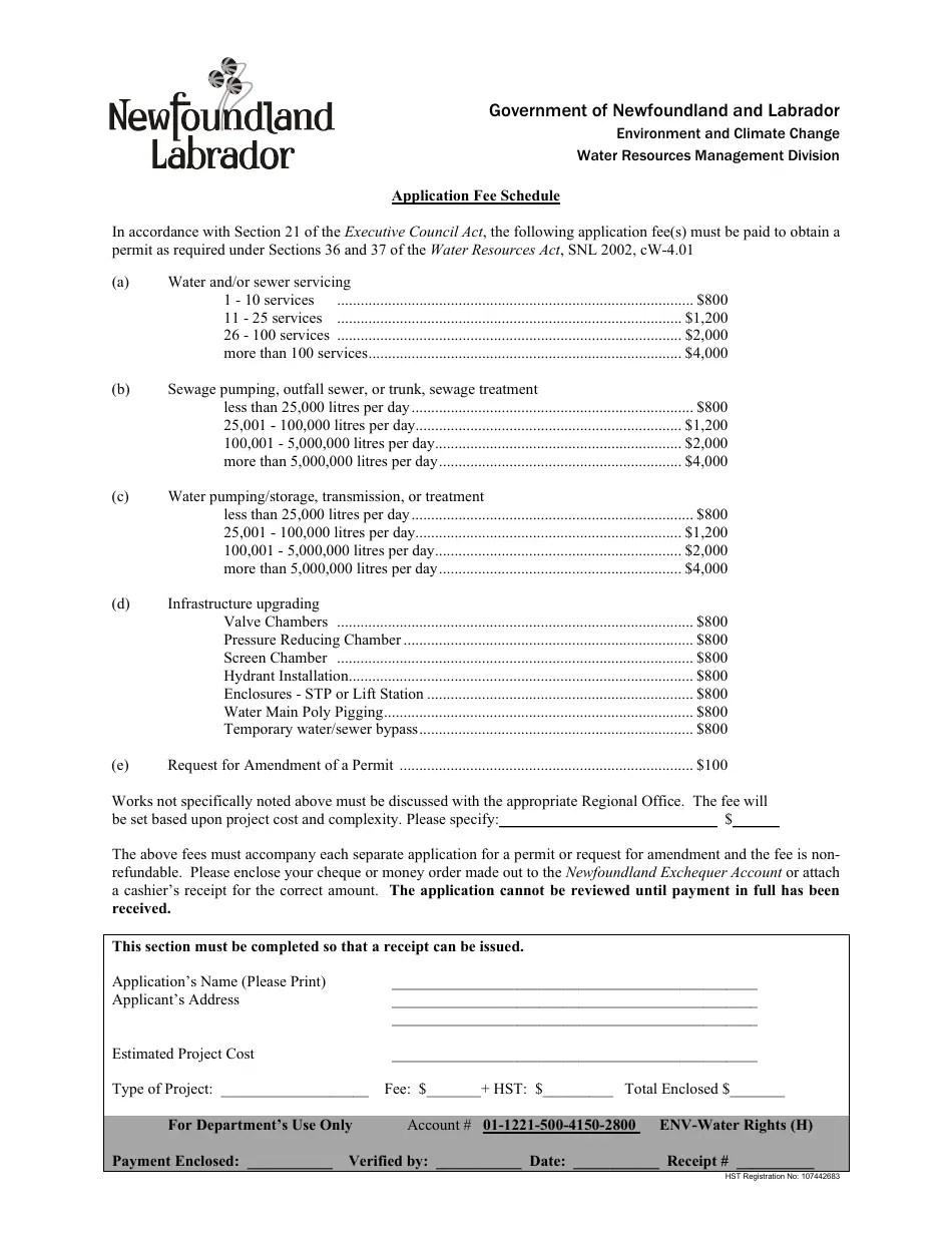 Newfoundland and Labrador Canada Water and Sewerage Works Application