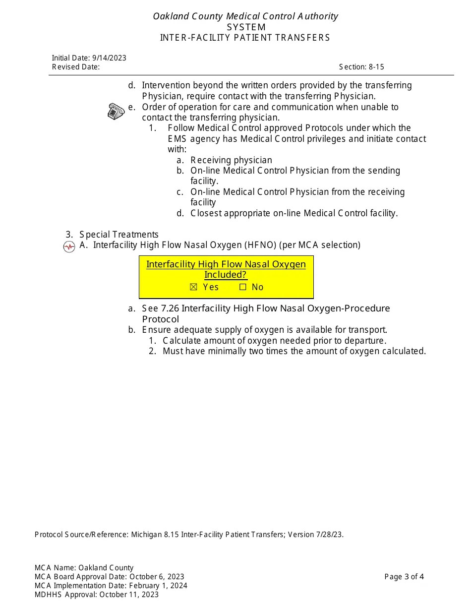 Oakland County, Michigan InterFacility Patient Transfers Fill Out