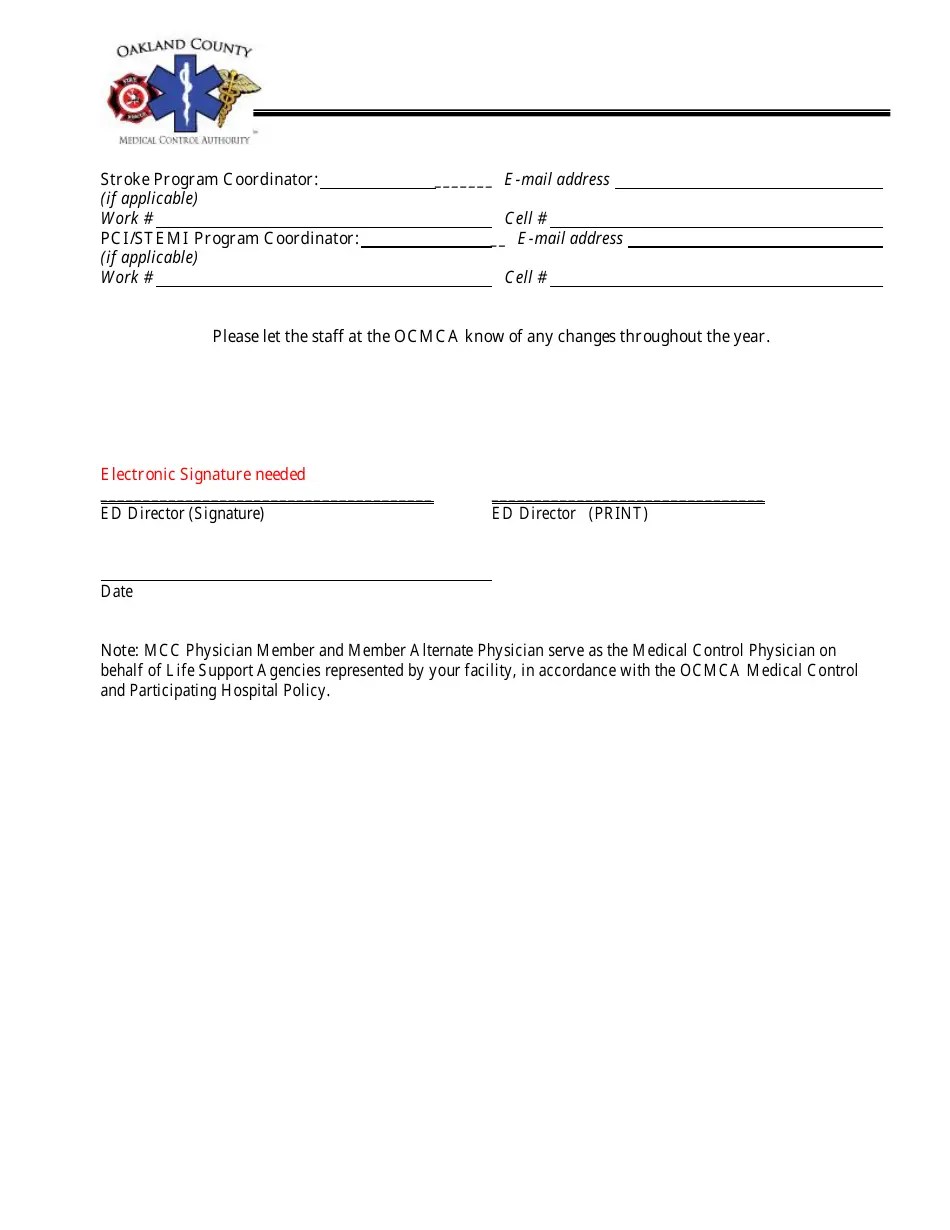 2024 Oakland County, Michigan Medical Control Hospital Letter of