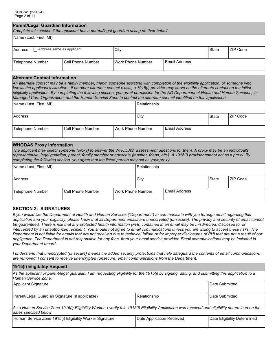 Form SFN741 Download Fillable PDF or Fill Online 1915(I) Eligibility