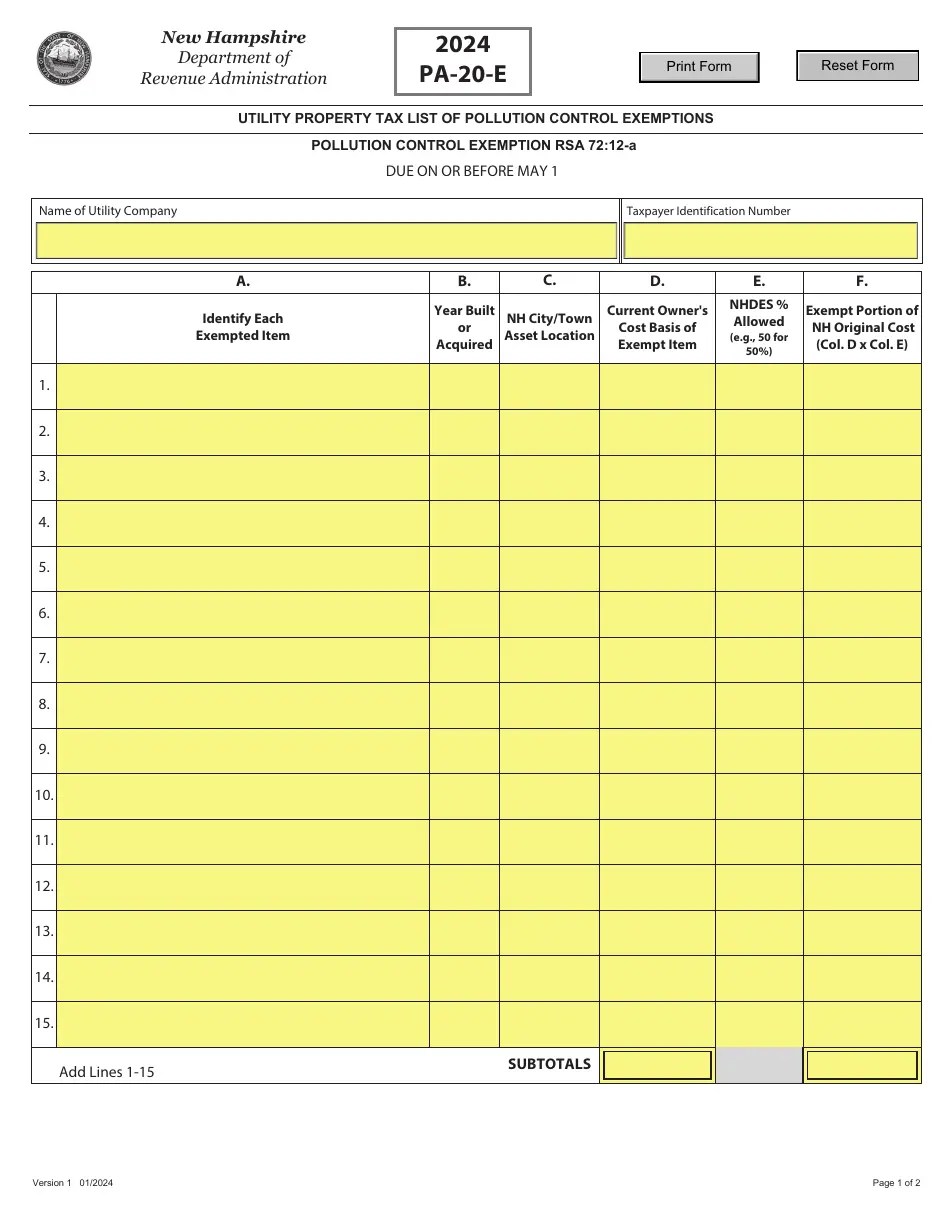 Form PA20E Download Fillable PDF or Fill Online Utility Property Tax