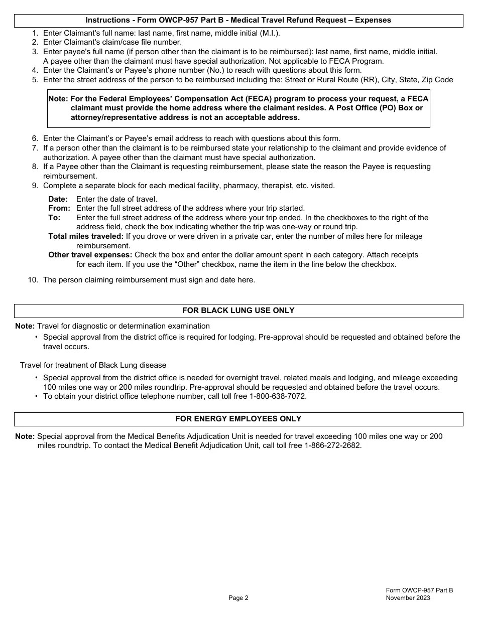 Form OWCP957 Part B Fill Out, Sign Online and Download Fillable PDF