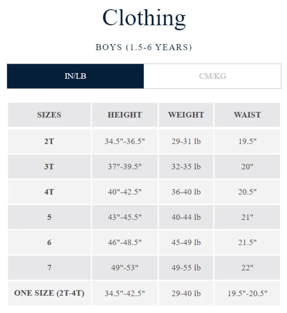 Boys' Shirt Size Chart - 1.5-6 Years Download Printable PDF