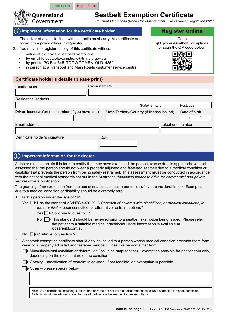 Form F2690 Download Fillable PDF or Fill Online Seatbelt Exemption