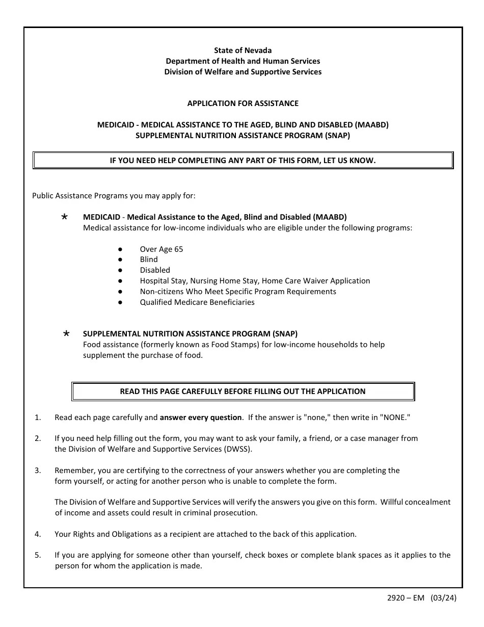 Form 2920EM Download Printable PDF or Fill Online Application for