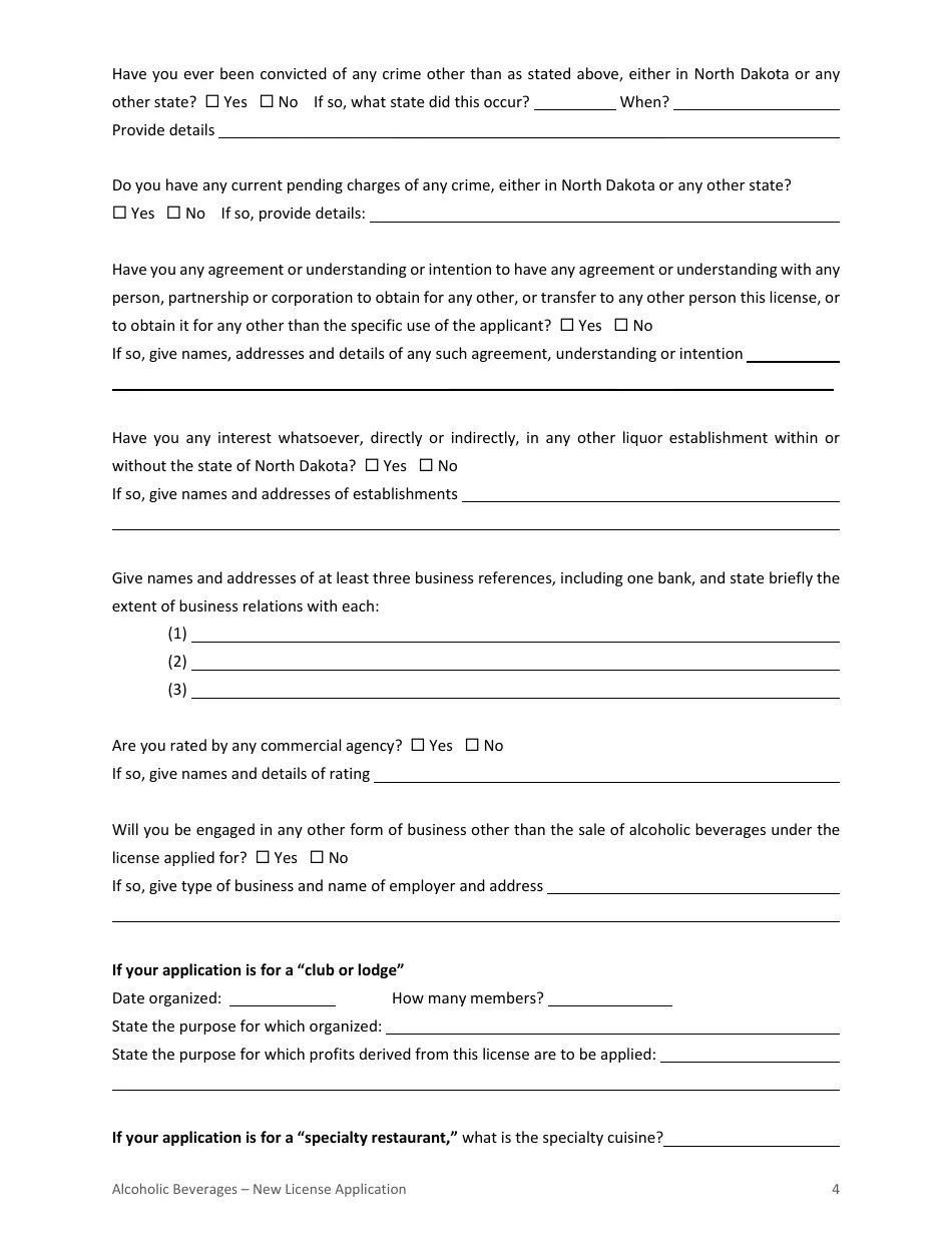 City of Williston, North Dakota Application for Alcoholic Beverage License Fill Out, Sign