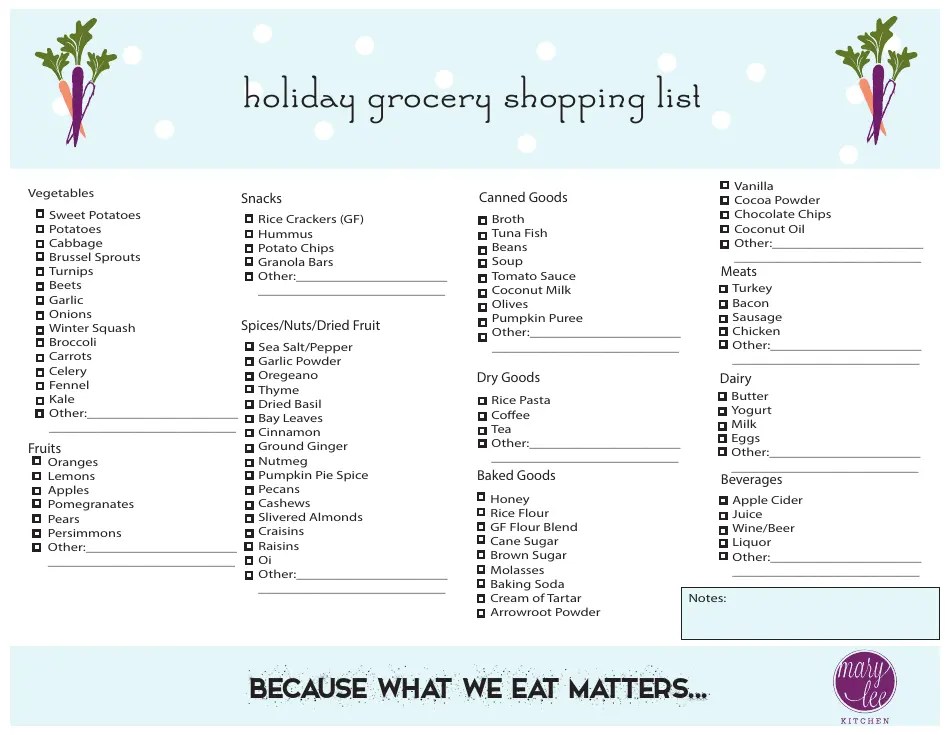 Holiday Grocery Shopping List Template Mary Lee Kitchen Download