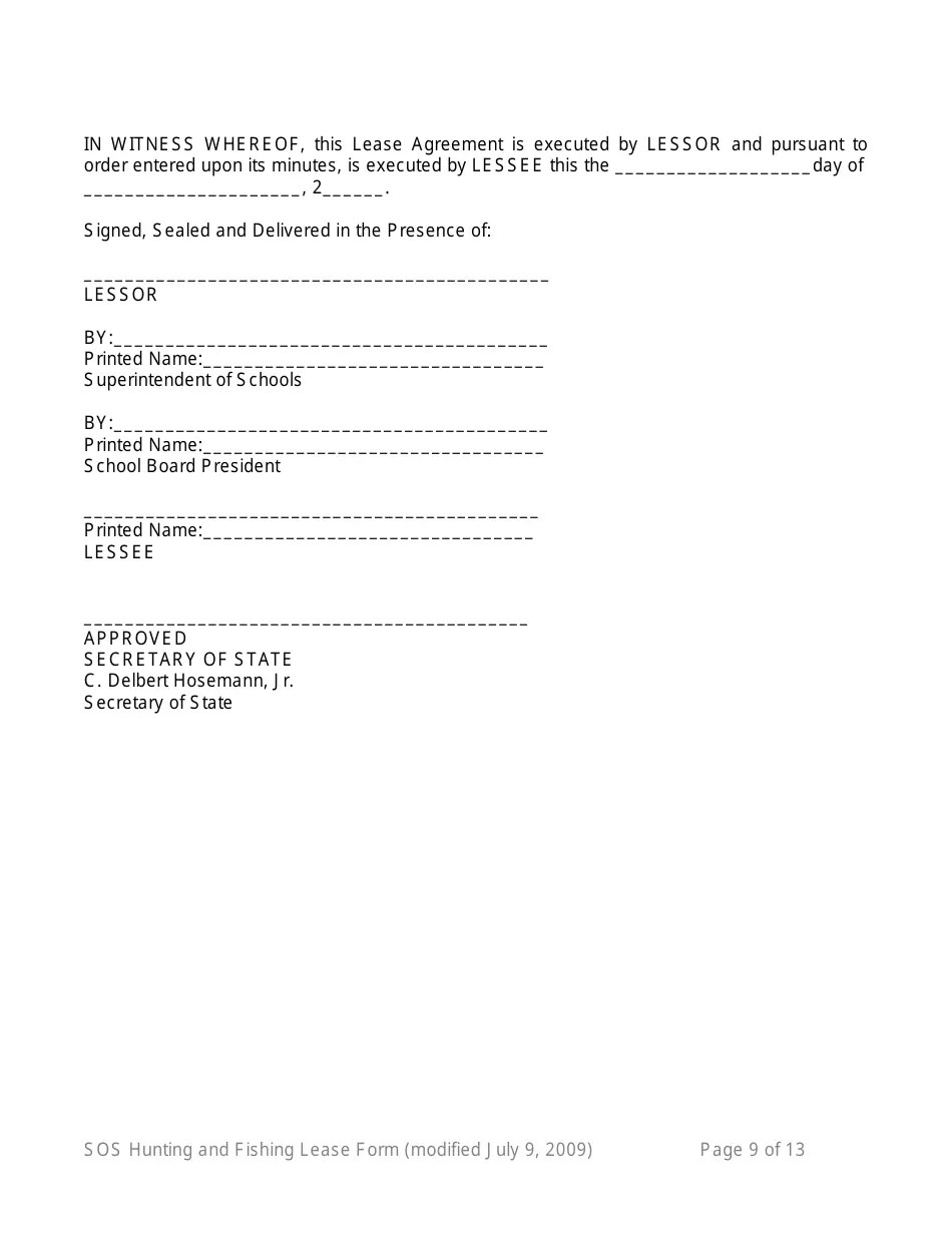 Mississippi Hunting and Fishing Lease Form 16th Section Public School