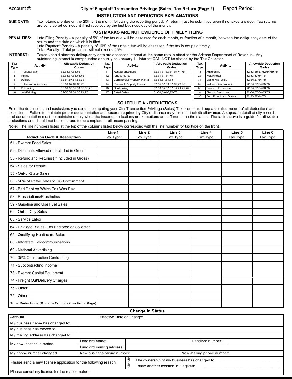 City of Flagstaff, Arizona Transaction Privilege (Sales) Tax Return