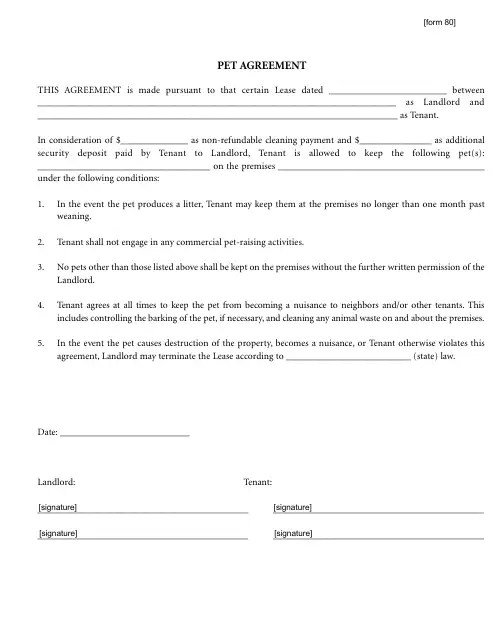 Pet Agreement Template Download Fillable PDF Templateroller