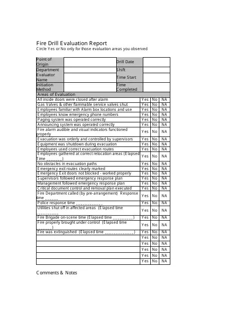 Printable Fire Drill Form Template