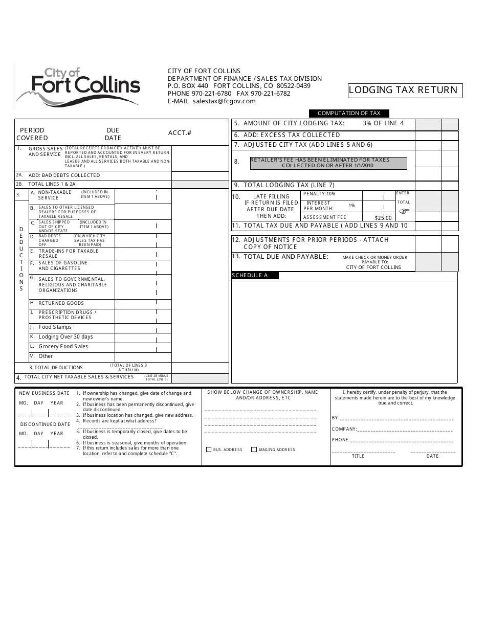 city of Fort Collins, Colorado Lodging Tax Return Fill Out, Sign Online and Download PDF