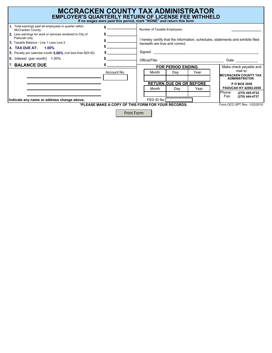 Form OCC3PT Fill Out, Sign Online and Download Fillable PDF, McCracken County, Kentucky