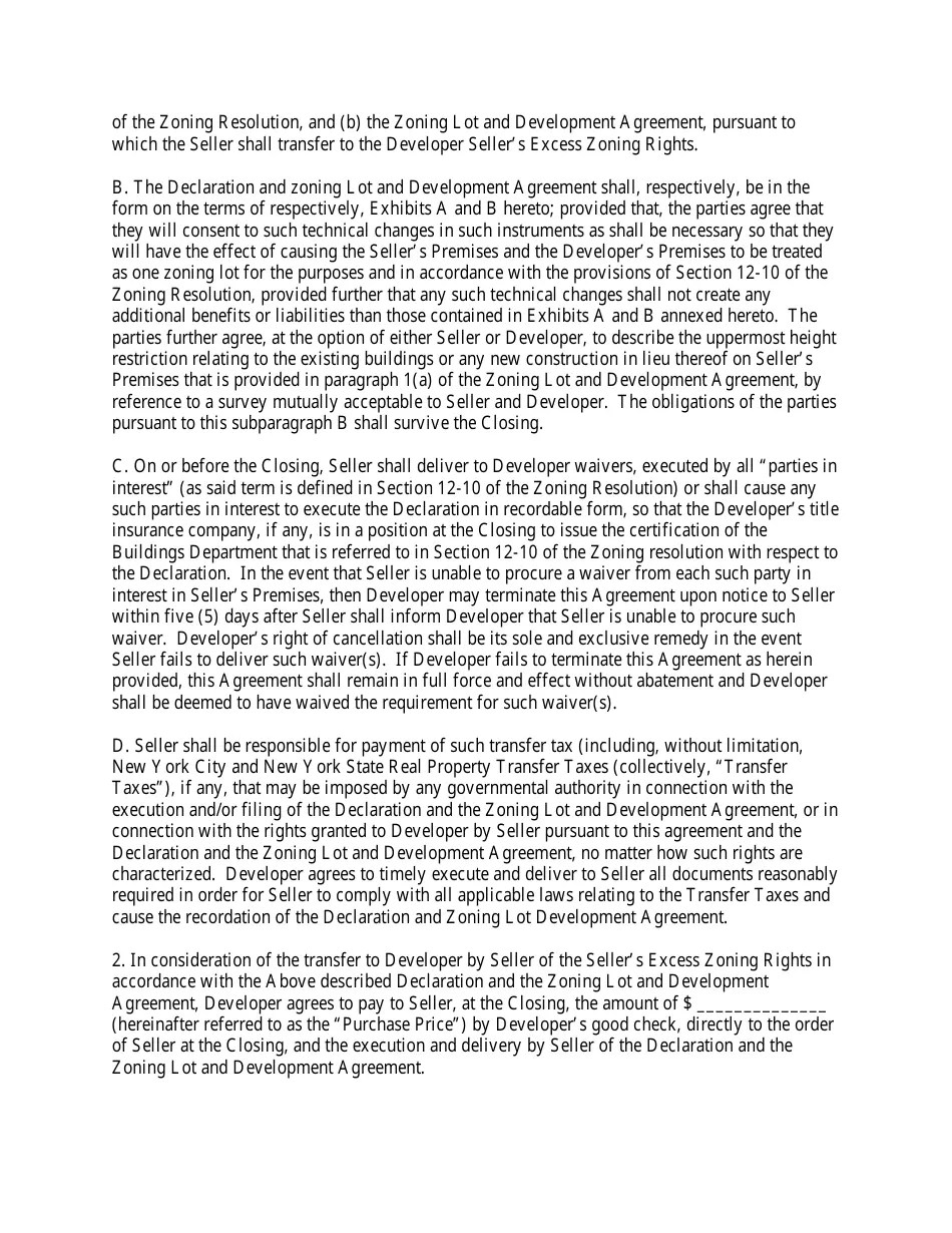 New York Purchase Agreement Template Air Rights Fill Out, Sign