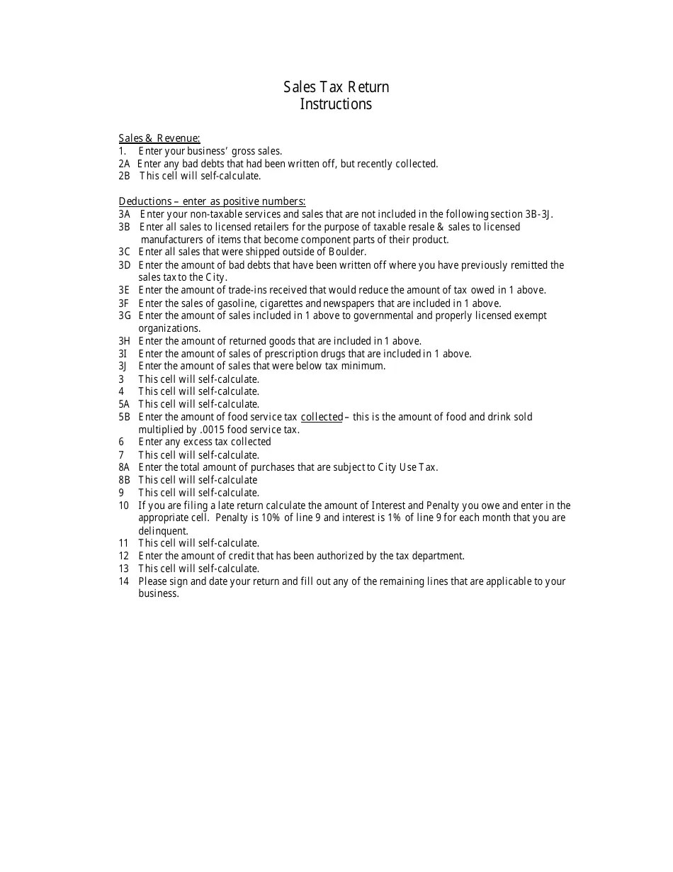 City of Boulder, Colorado Sales/Use Tax Return Form Fill Out, Sign