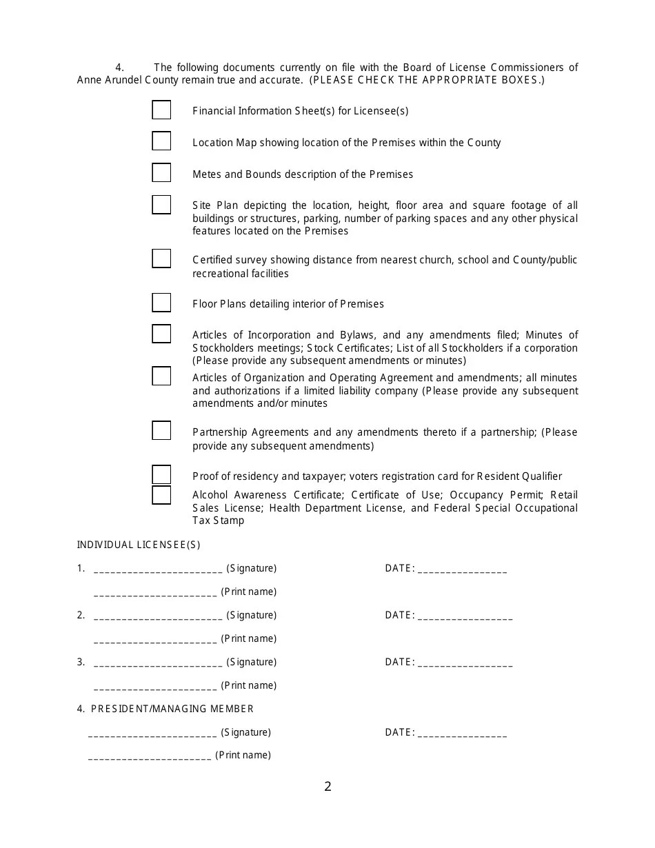 Anne Arundel County, Maryland Special Growlers License Application and Affidavit Form Fill Out